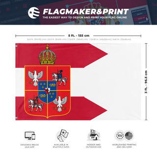 A mockup depicting custom flag specifications and measurements for 'silverland flag'