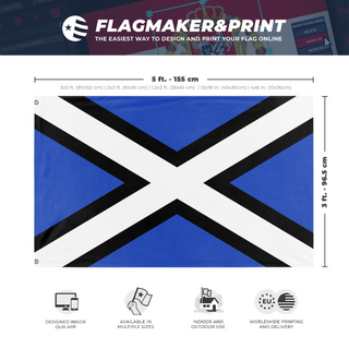 A mockup depicting custom flag specifications and measurements for 'Feroransian flag'