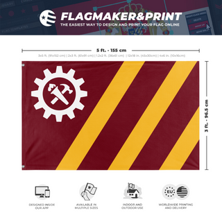 A mockup depicting custom flag specifications and measurements for 'Combined Syndicates of America/C.S.A. flag'