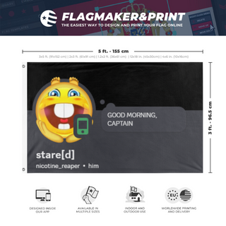 A mockup depicting custom flag specifications and measurements for 'Stare flag'