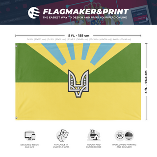 A mockup depicting custom flag specifications and measurements for 'SPUR flag'