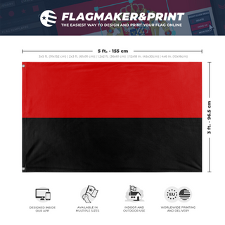 A mockup depicting custom flag specifications and measurements for 'UPA flag'