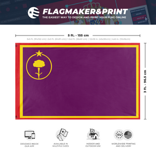 A mockup depicting custom flag specifications and measurements for 'Utopian socialism Tomsk flag'