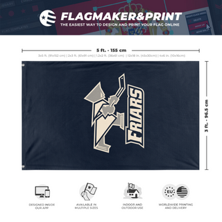 A mockup depicting custom flag specifications and measurements for 'Malvern Hockey flag'