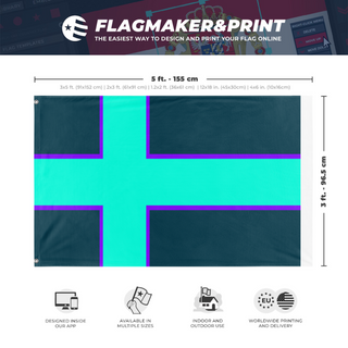 A mockup depicting custom flag specifications and measurements for 'Spring grove scandinavia flag'