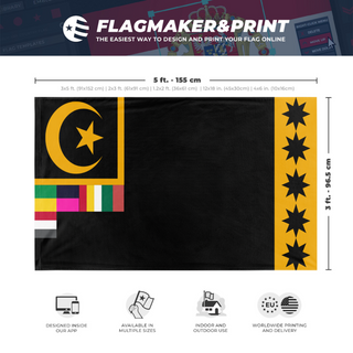 A mockup depicting custom flag specifications and measurements for 'EmpireOfNightcadia flag'