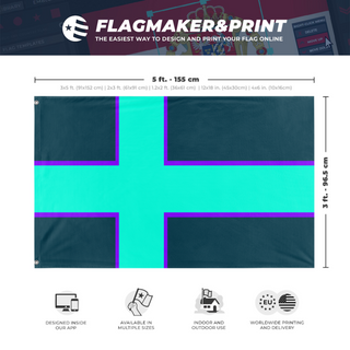 A mockup depicting custom flag specifications and measurements for 'Spring Grove Scandinavia flag'