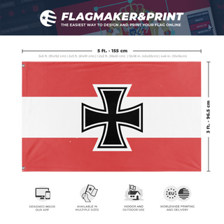 A mockup depicting custom flag specifications and measurements for 'Austrian flag'