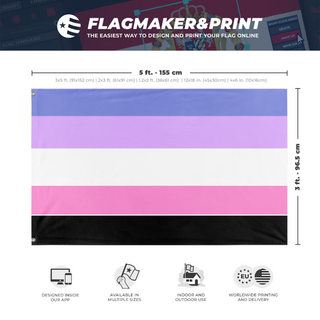 A mockup depicting custom flag specifications and measurements for 'Omniace flag'