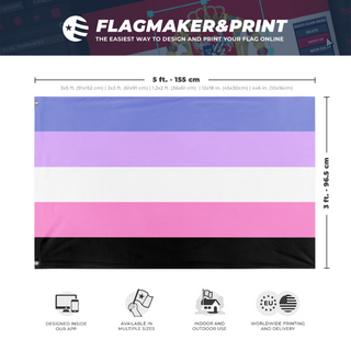 A mockup depicting custom flag specifications and measurements for 'OMNIACE FLAG'