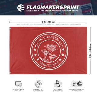 A mockup depicting custom flag specifications and measurements for 'Chanterelle flag'