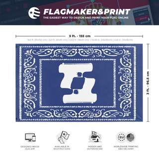 A mockup depicting custom flag specifications and measurements for 'CRIP TFR flag'