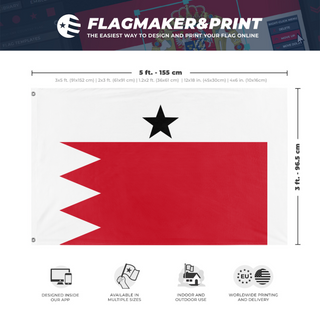A mockup depicting custom flag specifications and measurements for 'test flag'