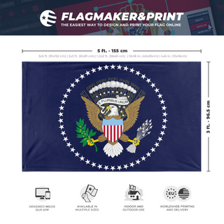 A mockup depicting custom flag specifications and measurements for 'USA flag'