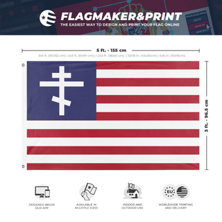 A mockup depicting custom flag specifications and measurements for 'OrthodoxAmerican flag'