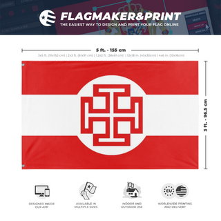 A mockup depicting custom flag specifications and measurements for 'Austrian Fatherland Front flag'