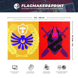 A mockup depicting custom flag specifications and measurements for 'Judgement Day flag'