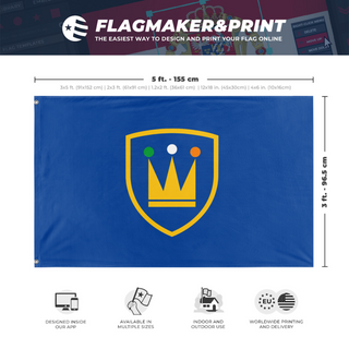 A mockup depicting custom flag specifications and measurements for 'The Royal Irish Armed Forces flag'