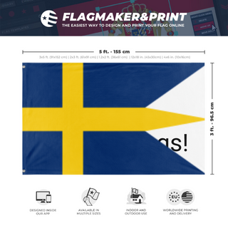 A mockup depicting custom flag specifications and measurements for 'Historical Swedish flag'
