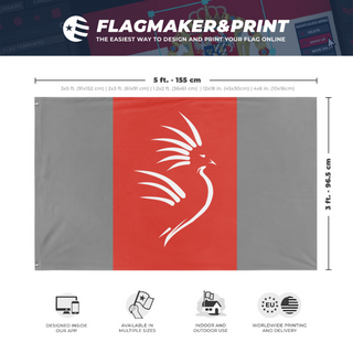 A mockup depicting custom flag specifications and measurements for 'Espoir Caledonien flag'