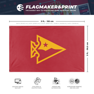 A mockup depicting custom flag specifications and measurements for 'flag'