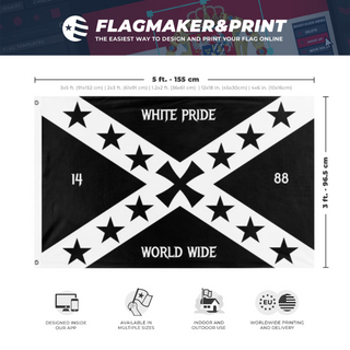 A mockup depicting custom flag specifications and measurements for '1488 WFP flag'