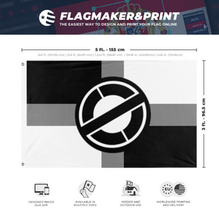 A mockup depicting custom flag specifications and measurements for 'Mulattp Front'
