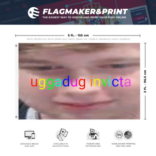 A mockup depicting custom flag specifications and measurements for 'uggadug flag'