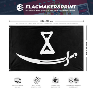 A mockup depicting custom flag specifications and measurements for 'Breakaway flag'