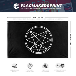 A mockup depicting custom flag specifications and measurements for 'ona flag'