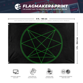 A mockup depicting custom flag specifications and measurements for 'aeon flag'