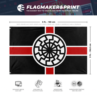 A mockup depicting custom flag specifications and measurements for 'Sun flag'