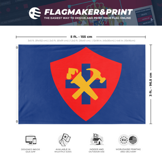 A mockup depicting custom flag specifications and measurements for 'impco paz brazil flag'