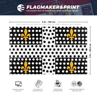 A mockup depicting custom flag specifications and measurements for 'Angine de Poitrine flag'