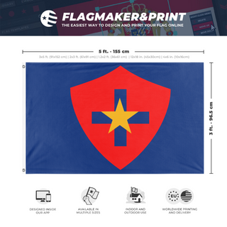 A mockup depicting custom flag specifications and measurements for '11 flag'