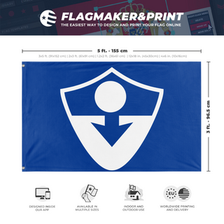 A mockup depicting custom flag specifications and measurements for '123 flag'
