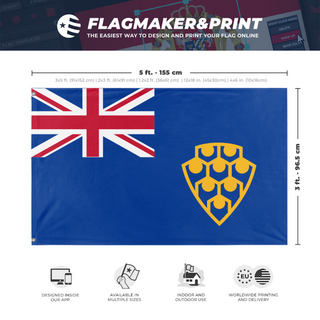 A mockup depicting custom flag specifications and measurements for '67 flag'
