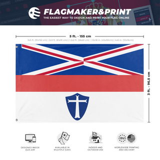 A mockup depicting custom flag specifications and measurements for '10 flag'