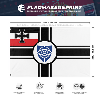 A mockup depicting custom flag specifications and measurements for '20 flag'