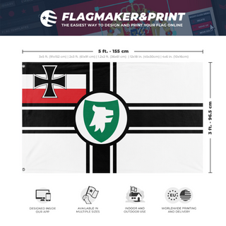 A mockup depicting custom flag specifications and measurements for '30 flag'