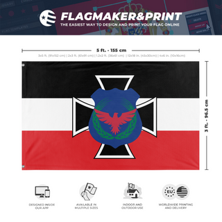 A mockup depicting custom flag specifications and measurements for '11 flag'