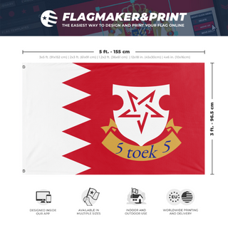 A mockup depicting custom flag specifications and measurements for '5 flag'