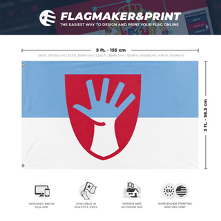 A mockup depicting custom flag specifications and measurements for '99 flag'