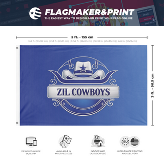 A mockup depicting custom flag specifications and measurements for 'ZIL flag'