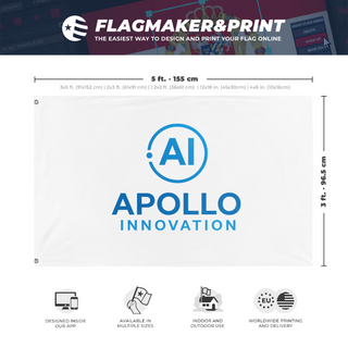 A mockup depicting custom flag specifications and measurements for 'ai1 flag'