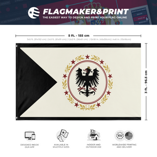 A mockup depicting custom flag specifications and measurements for 'Iron legion flag'