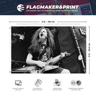 A mockup depicting custom flag specifications and measurements for 'Dimebag Darrell flag'