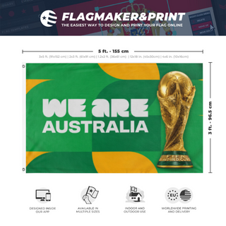 A mockup depicting custom flag specifications and measurements for 'we are australia flag'