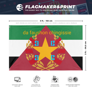 A mockup depicting custom flag specifications and measurements for 'abody flag'