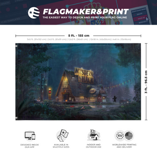 A mockup depicting custom flag specifications and measurements for 'my flag'